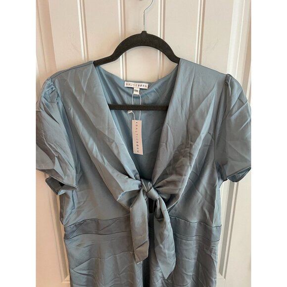 Baltic Born Blue Poppy Satin Midi Dress With Tie Front Size XXL NWT - Picture 3 of 5